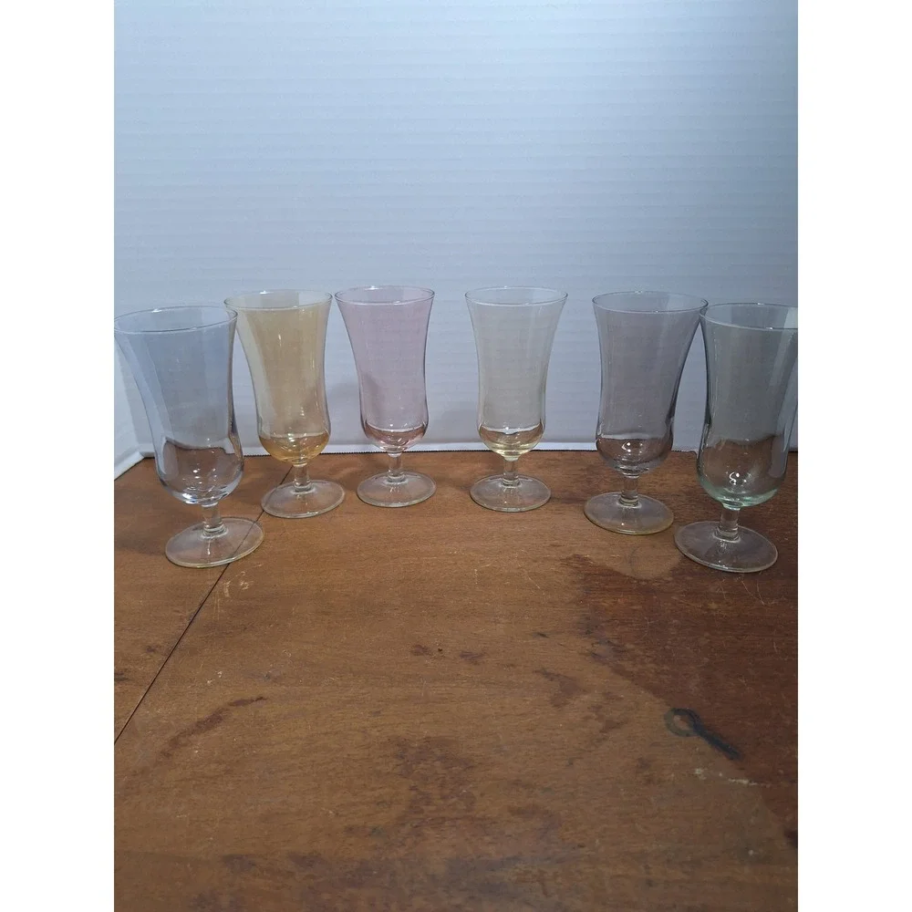 Vintage Iridescent Luster Pastel Stemmed Pilsner Glasses Set of 6 Rainbow Ombre